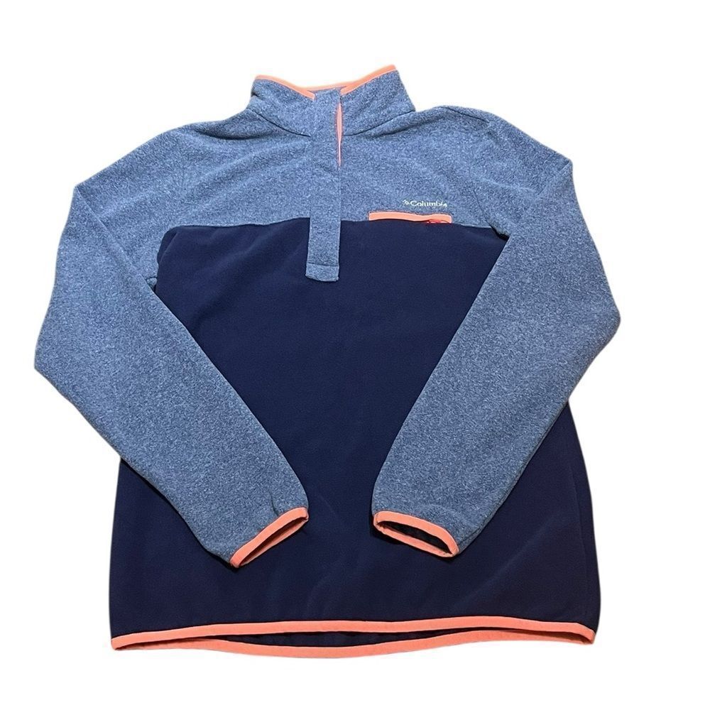 Columbia Blue and Coral Fleece Snap Pullover, Size M - Picture 2 of 9